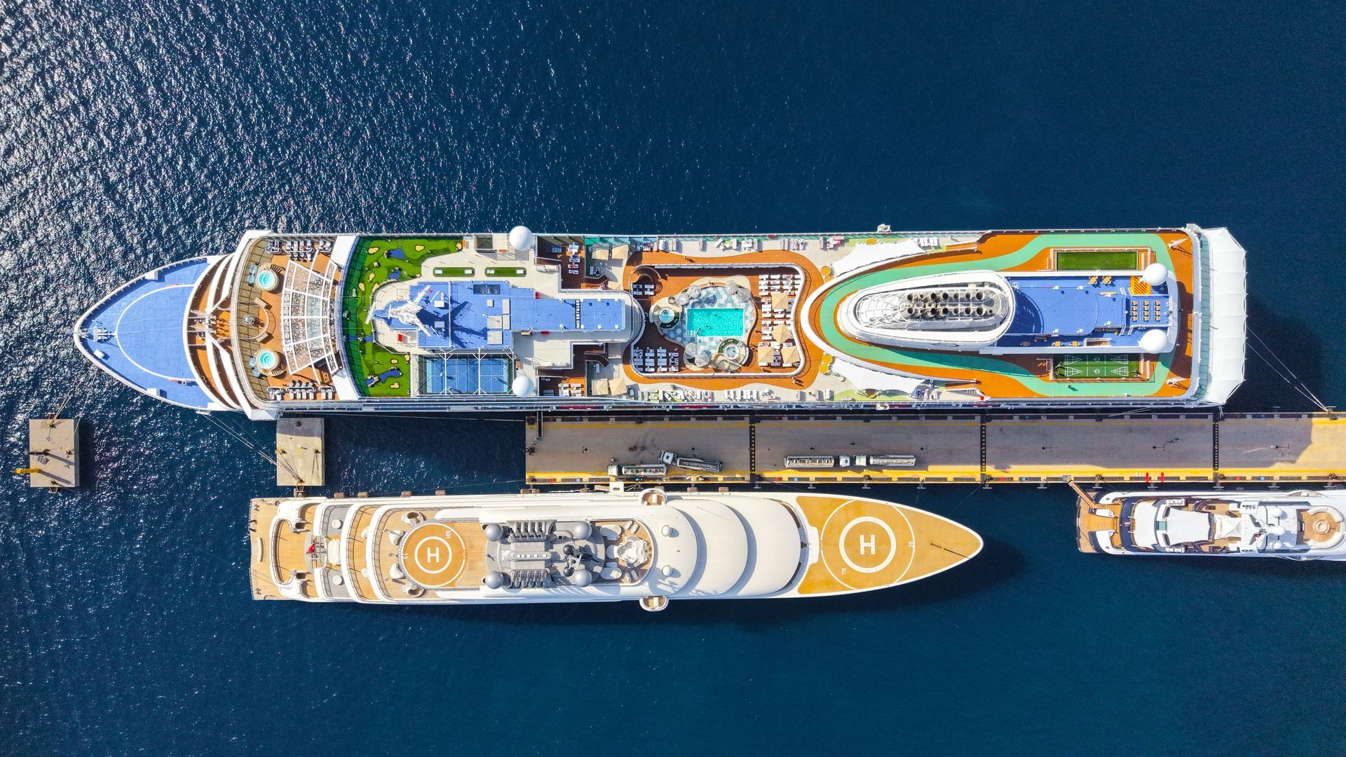Elegant luxury cruise deck at sunset with champagne service