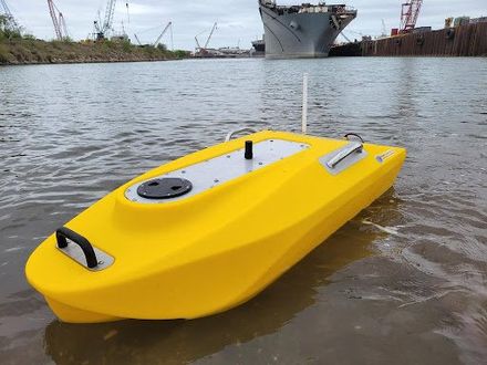 Un bateau jaune flotte au-dessus d'un plan d'eau.