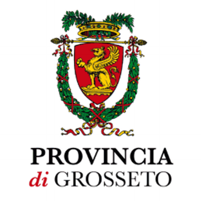 Logo della Provincia di Grosseto con scudo rosso, leone d'oro e corona d'alloro.