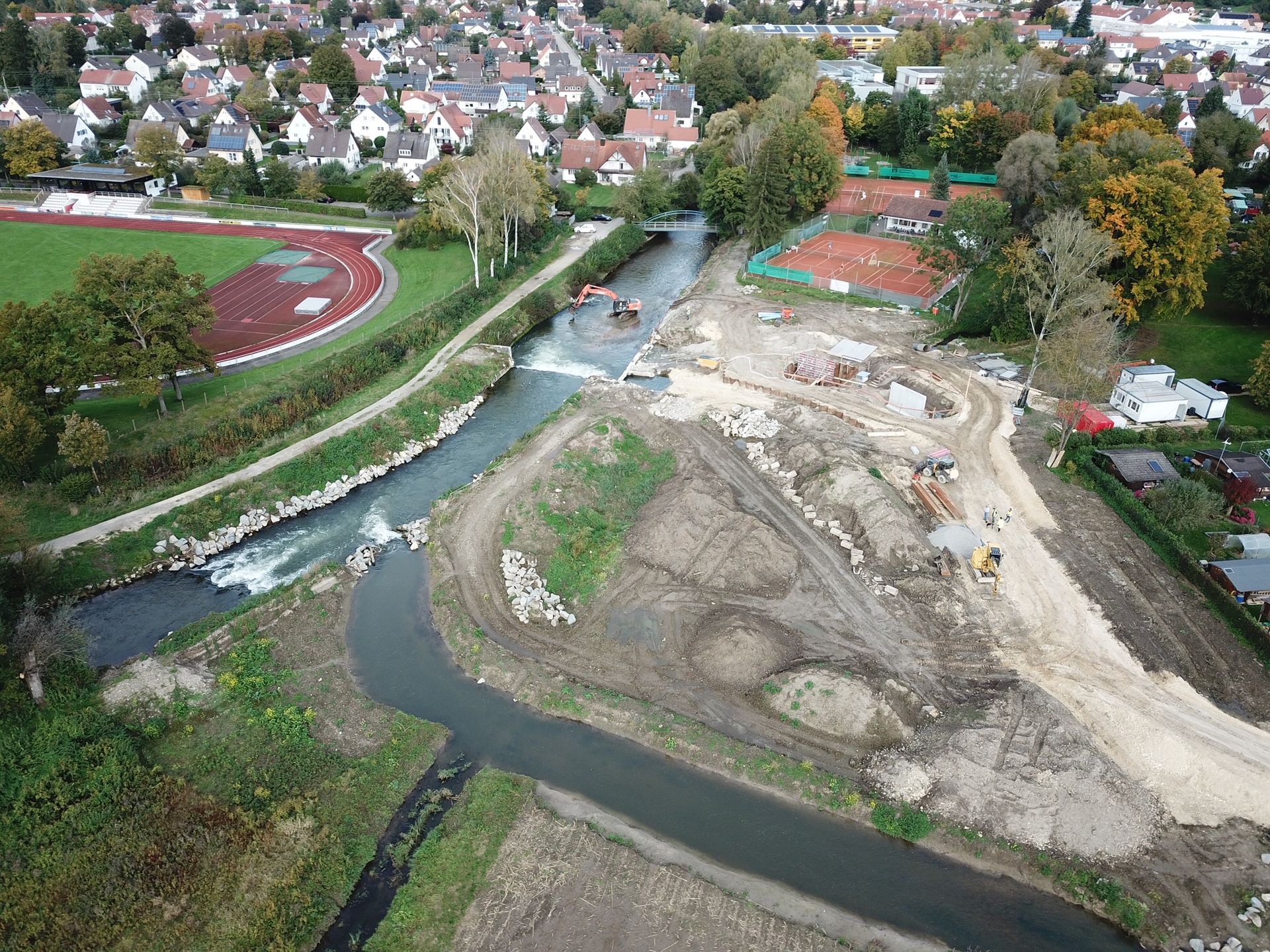 In Thannhausen führt TERRA den Gesamtauftrag zum Umbau des Teilungswehrs an der Mindel aus.