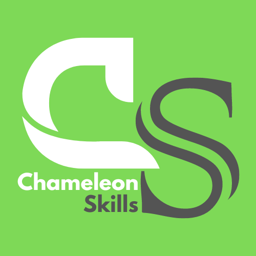 A logo for chameleon skills is on a green background.