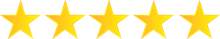 Five gold stars in a row, indicating a high rating or excellent quality.