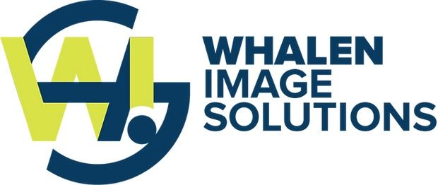Whalen Image Solutions logo with blue and lime green stylized initials and company name in navy text