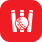 Red app icon with a white padlock and keyhole, flanked by two white figures on each side.