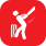 White martial arts figure on red square icon with a white border