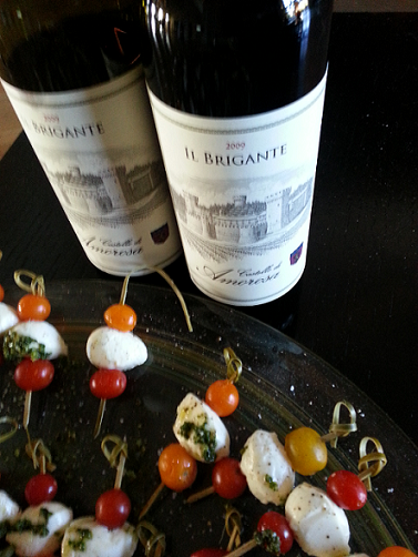 Bruschetta topped with basil and oil