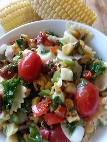 Pasta salad with vegetables and corn