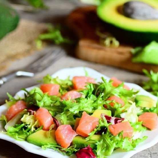 Ahi tuna and avocado salad served fresh