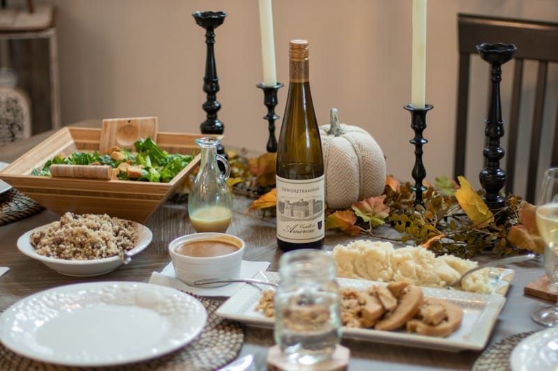 a table with food and drinks on it
