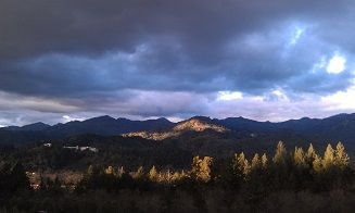 Mountain landscape under cloudy sky