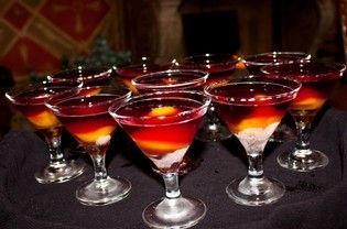Dessert in martini glasses with layered colors