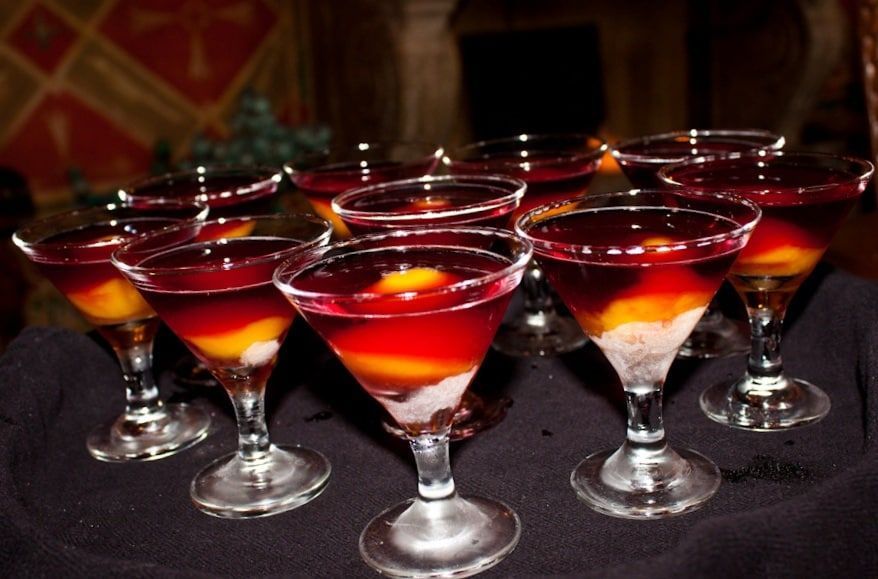 Tray of colorful chilled Fantatini drinks in glasses