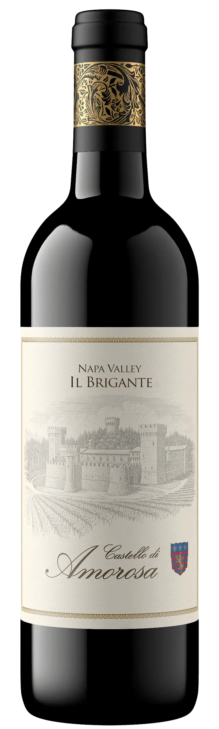 Bottle of El Barone wine with a red wax seal and gold lettering on a black label.