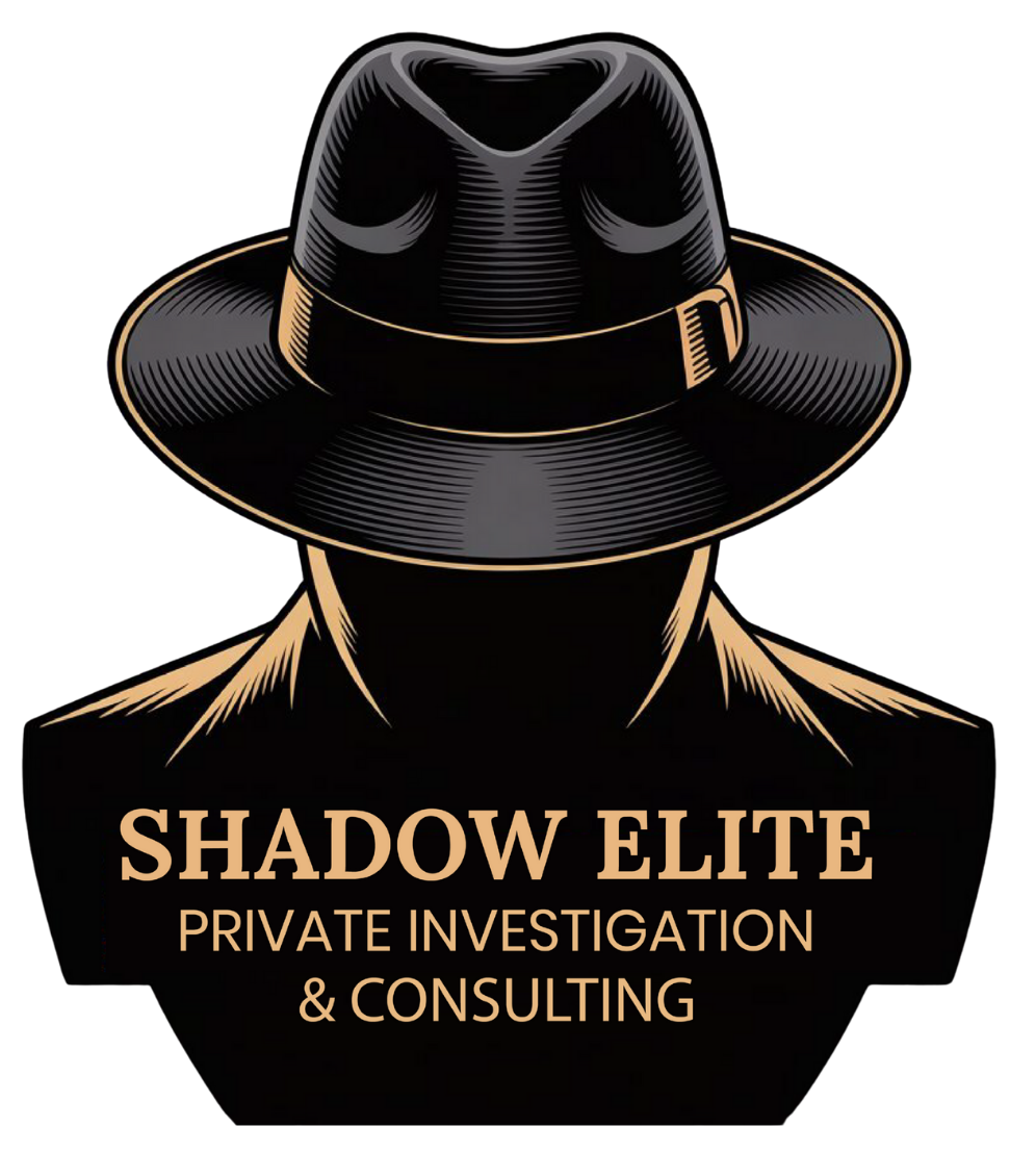 Logo for Shadow Elite Private Investigation & Consulting featuring a silhouette of a person wearing a fedora.