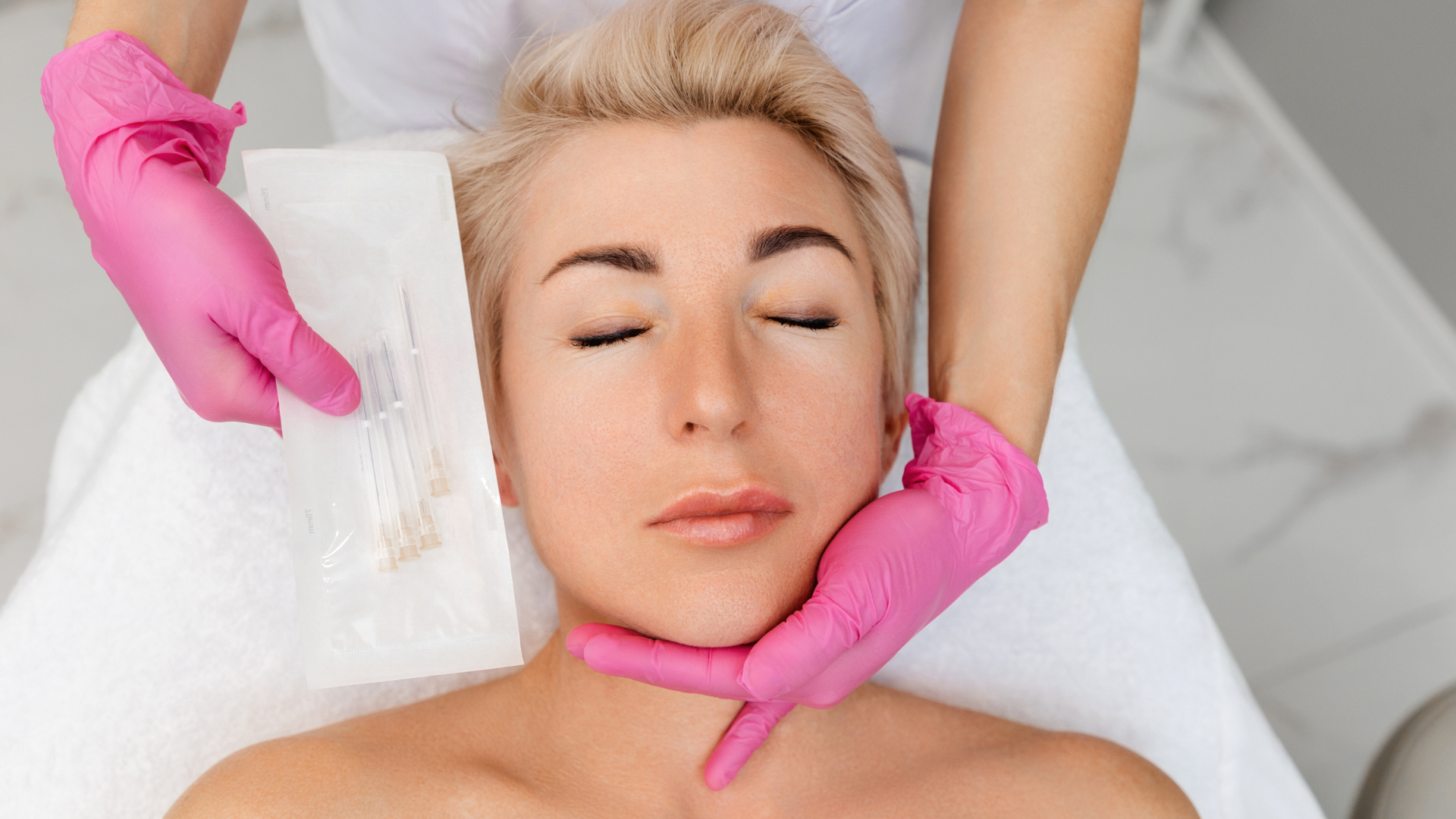 Woman with pdo threads placed next to her face