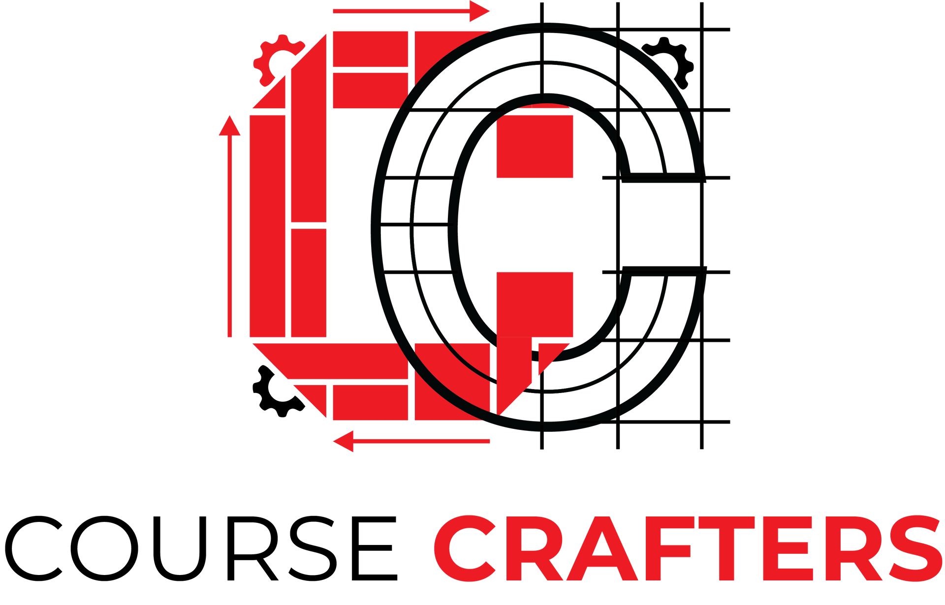 Course Crafters logo with red and black stylized C and grid design