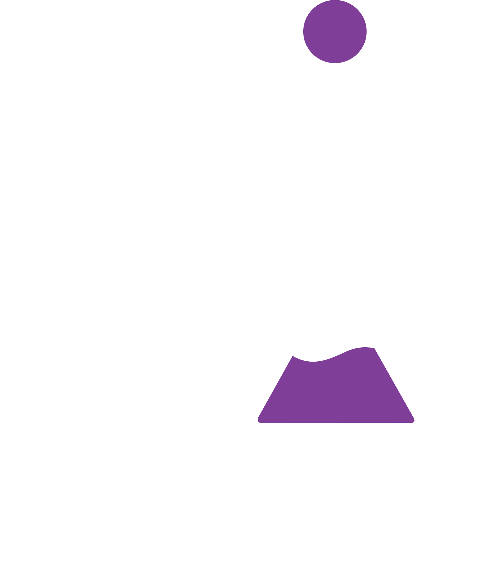 Purple circle above a purple trapezoid on a white background