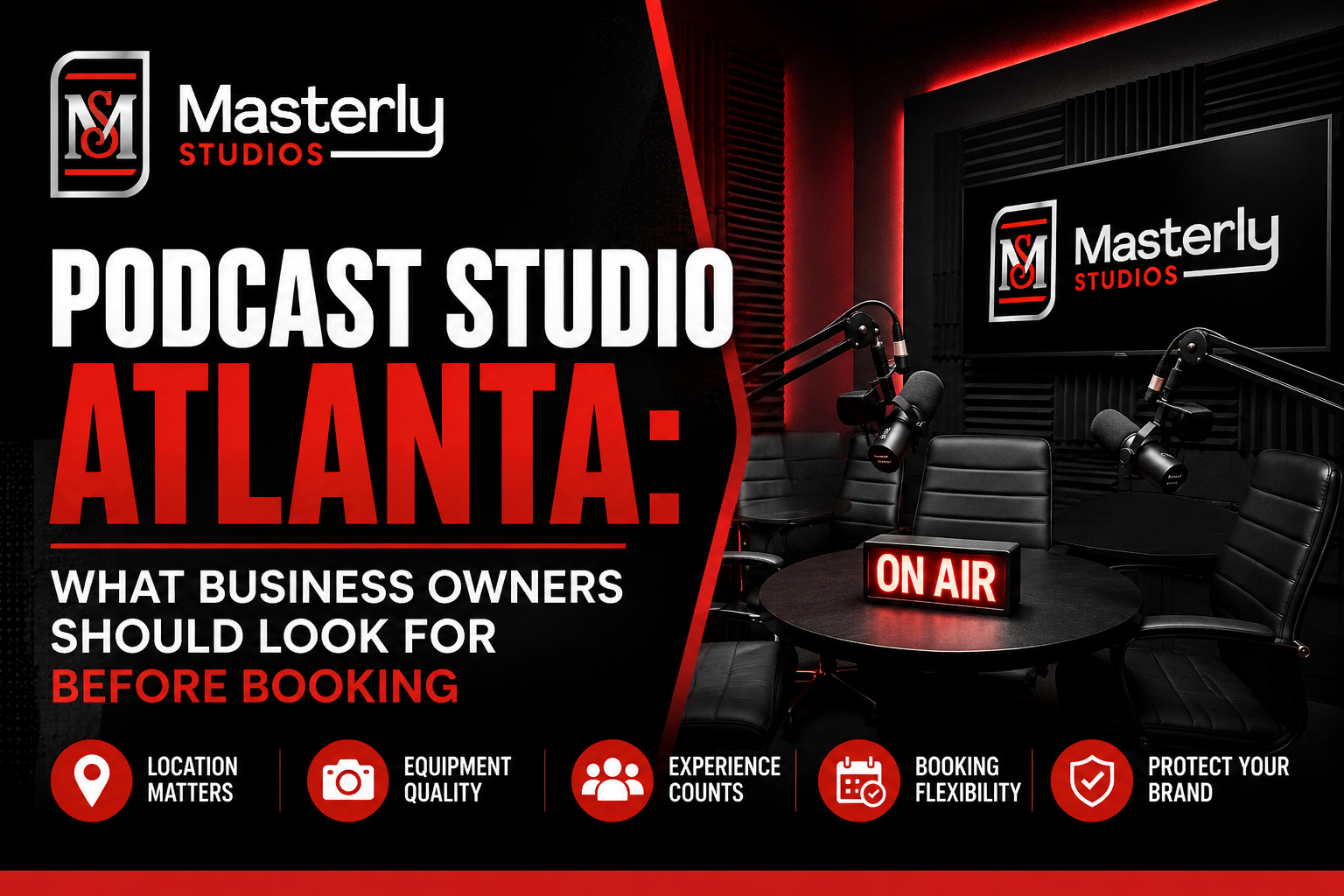 Podcast studio Atlanta with professional recording equipment.