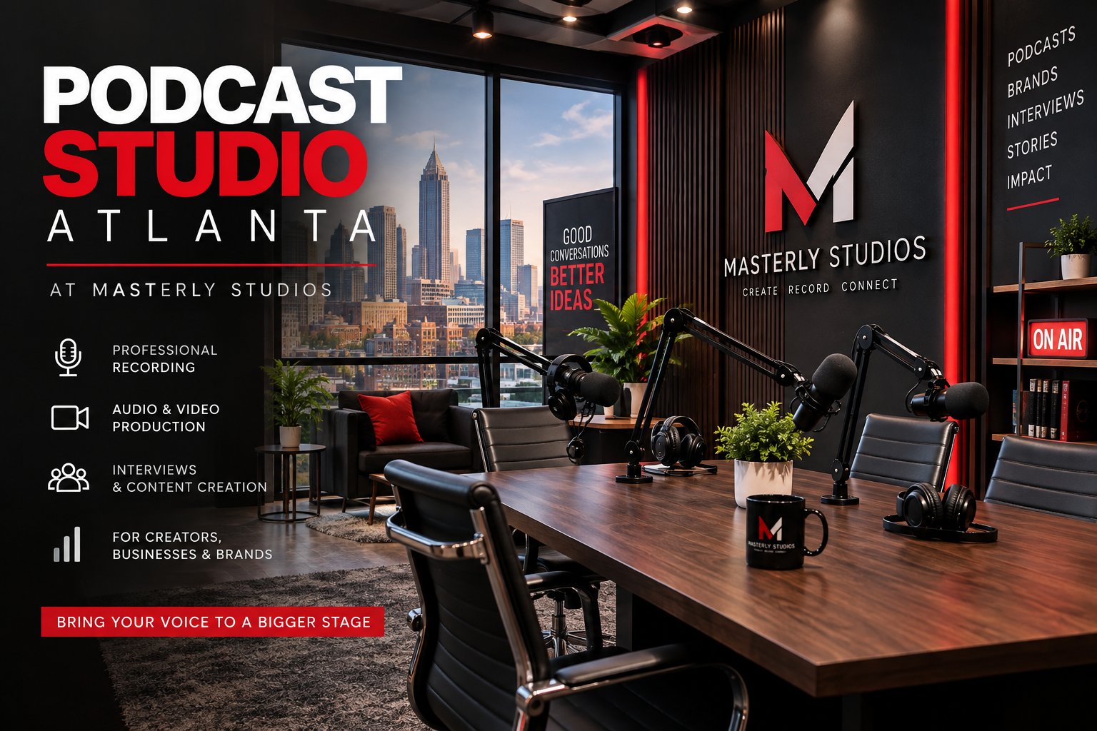 Podcast studio Atlanta at Masterly Studios