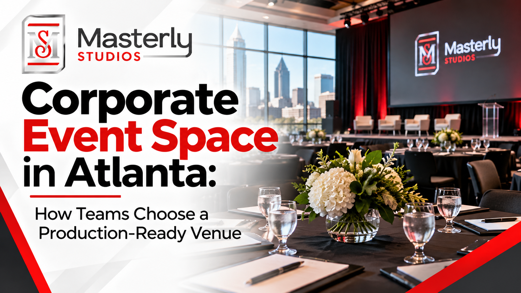 Atlanta corporate event space with flexible layouts, AV equipment, parking, and guest seating.