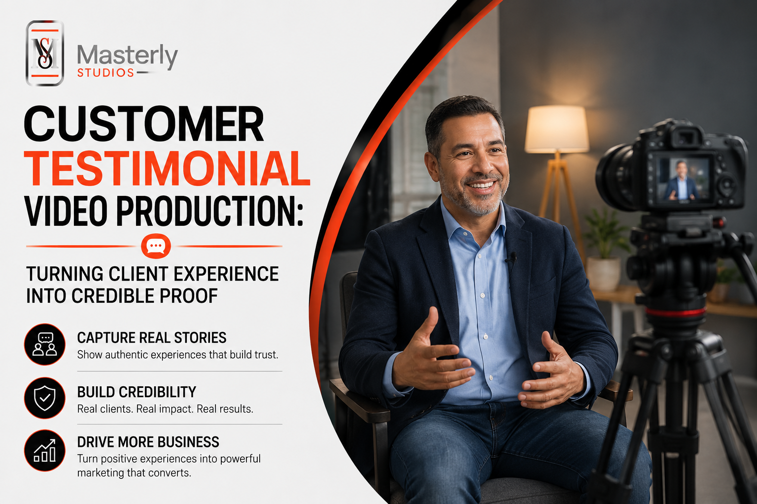 Customer testimonial video production featuring a client interview.