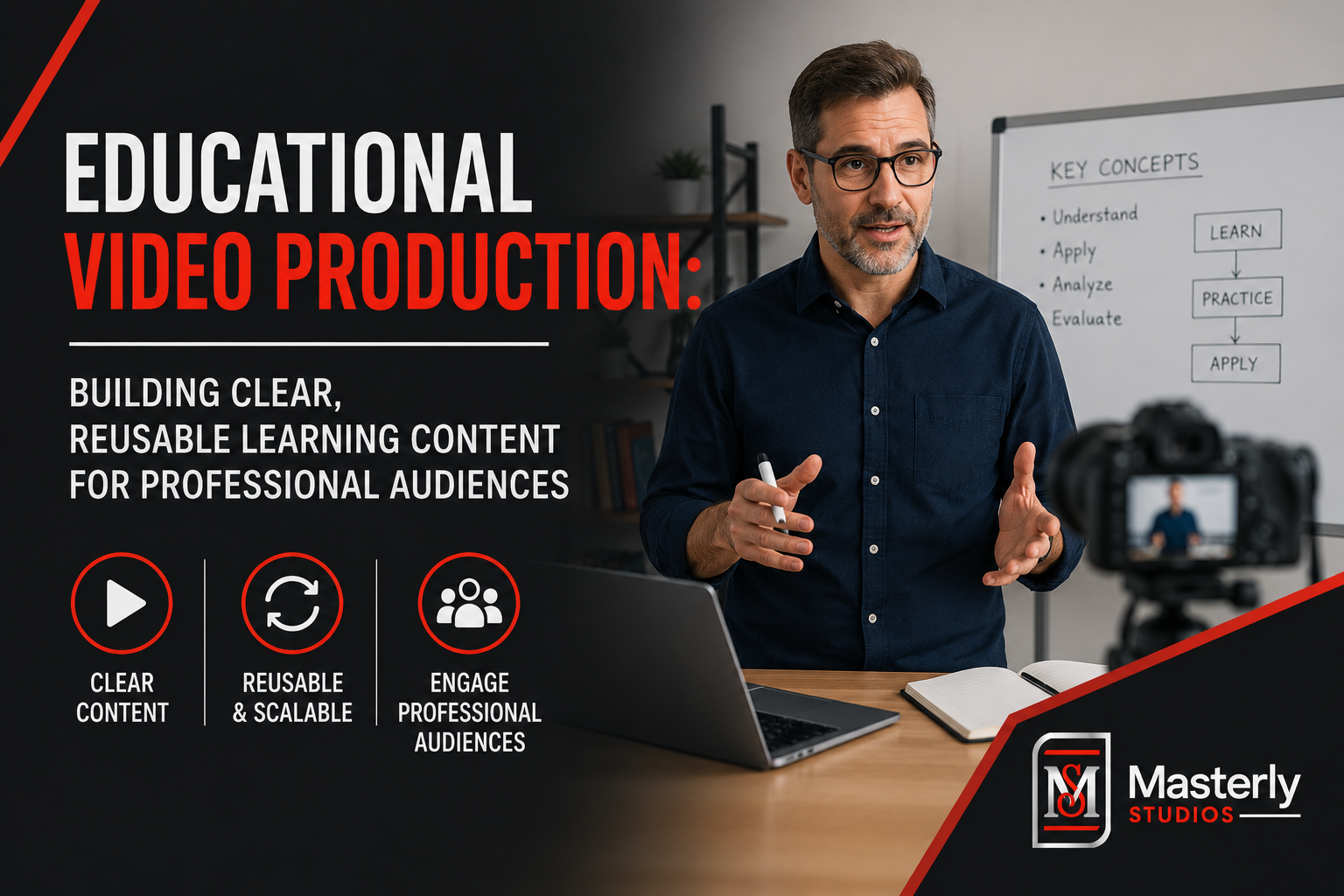 Educational video production in a professional studio