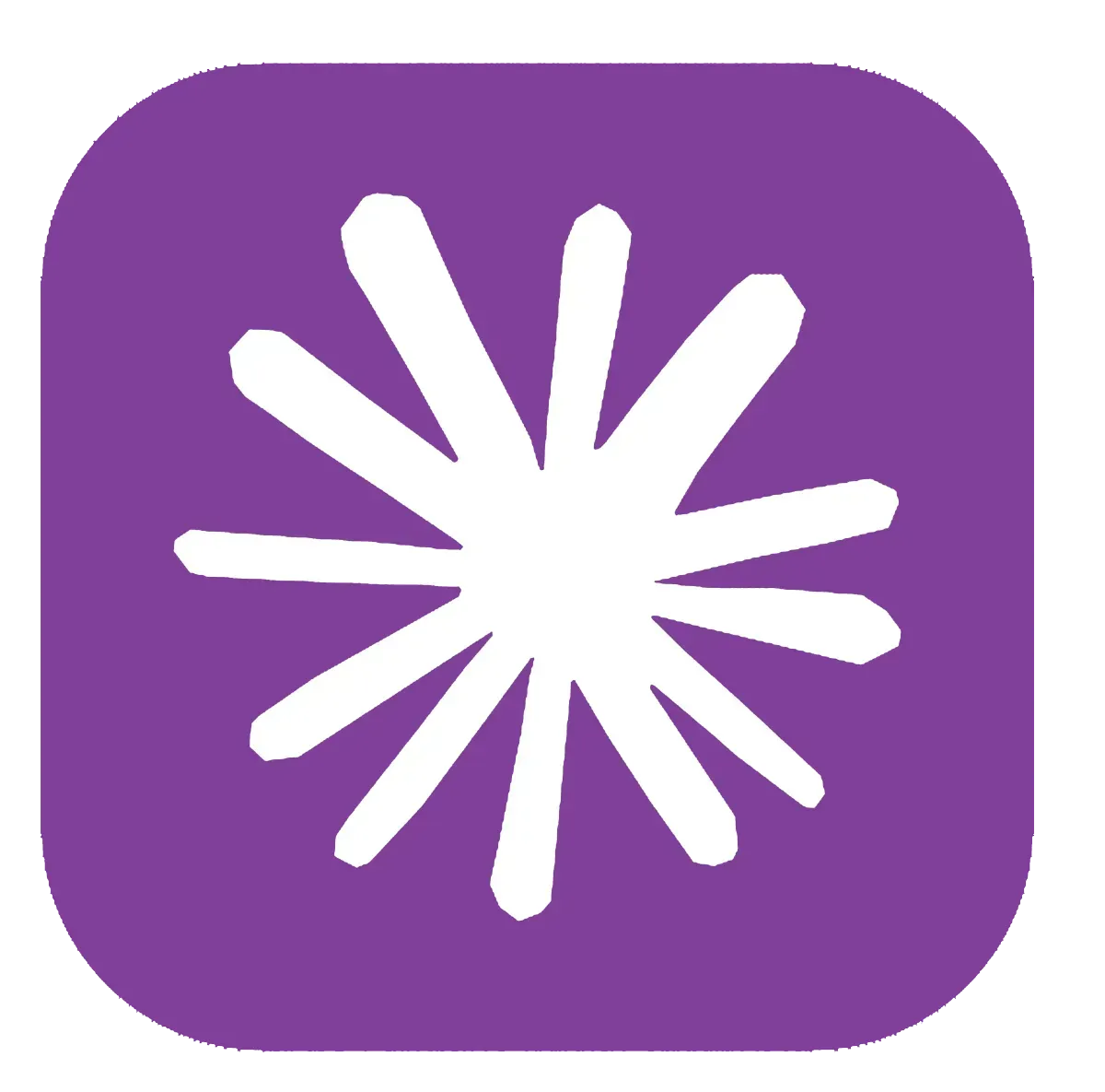 Purple rounded-square icon with a white starburst or spark symbol in the center