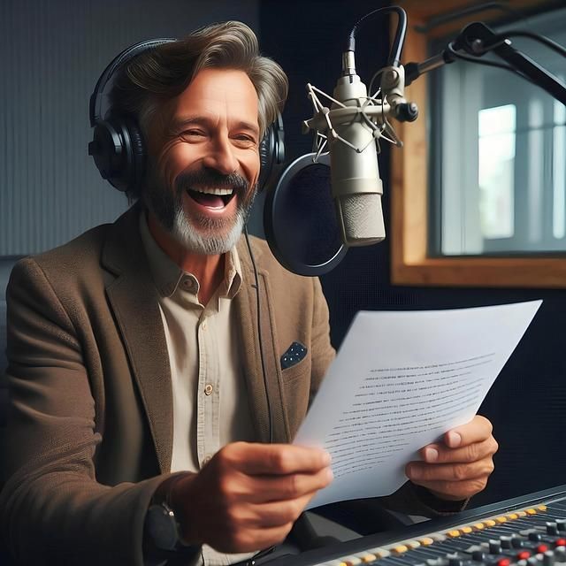 Podcast host recording in a professional studio with microphone, headphones, and notes, illustrating the importance of defining your message and understanding your target listener before launching a podcast.