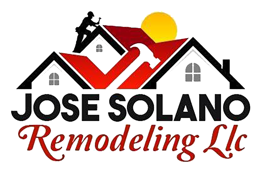 A logo for jose solano remodeling llc with a man on the roof
