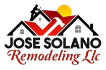 A logo for jose solano remodeling llc with a man on the roof