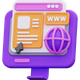 Purple 3D website icon with a webpage, cursor, “WWW” label, and globe symbol