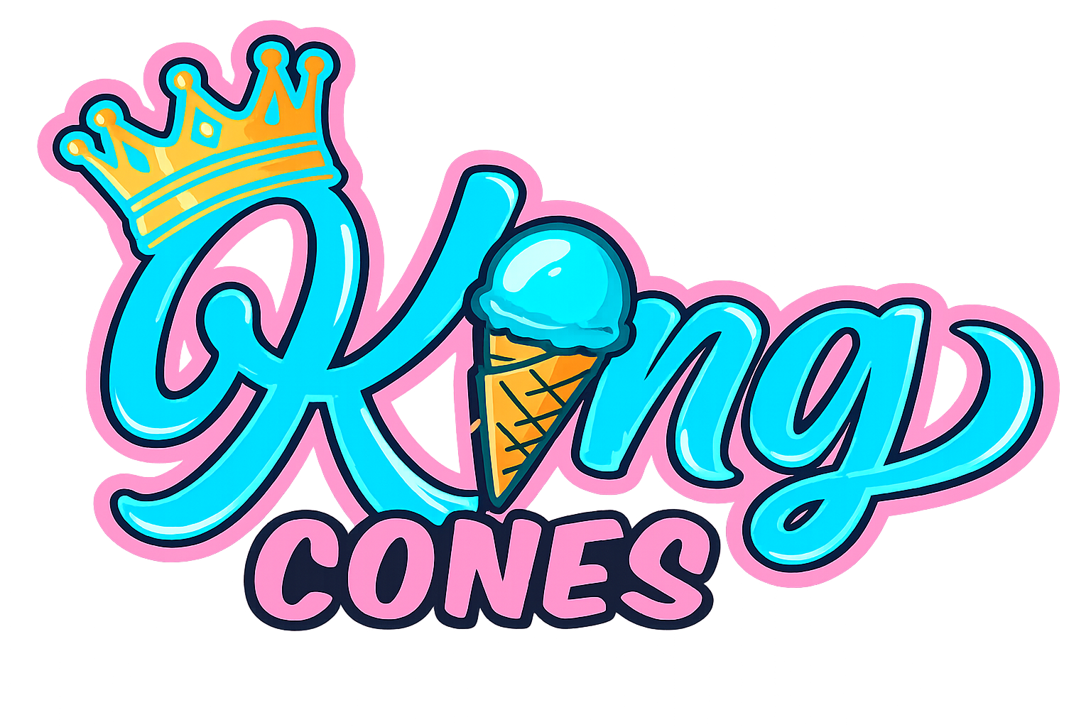 Colorful “King Cones” logo with a crown and ice cream cone on a white background