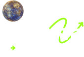 Small colorful planet-like sphere with bright green curved and arrow-like marks on a white background