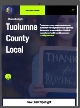 Tuolumne County Local webpage with a dark hero image and a “New Client Spotlight” banner