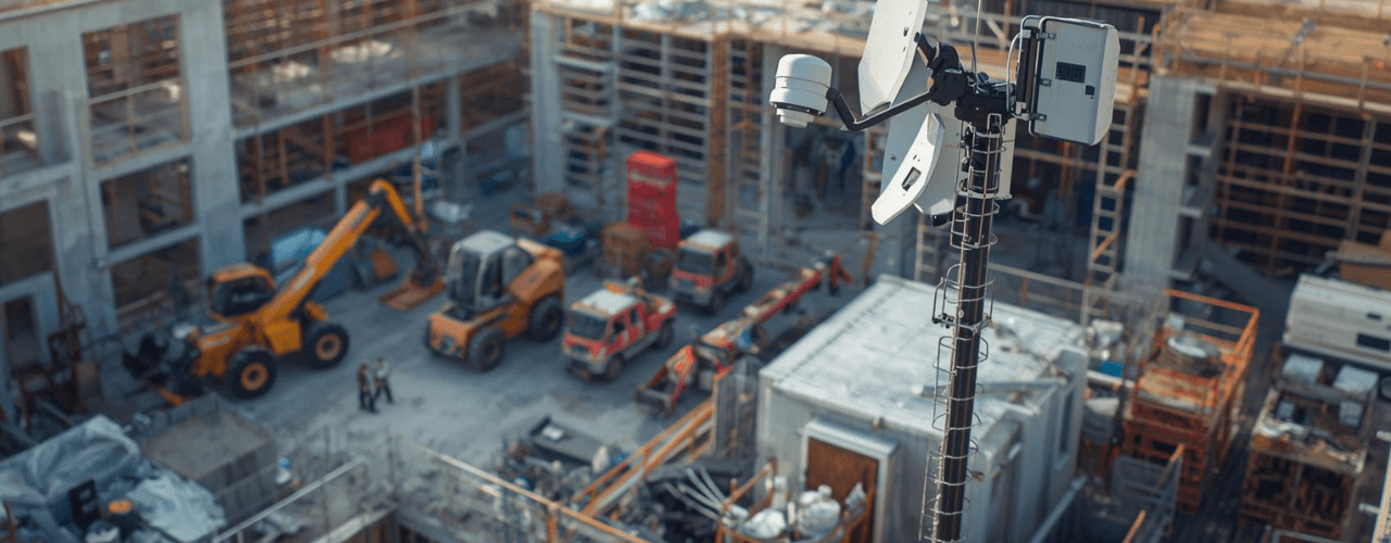 Starlink installation at a temporary construction site in Leeds, Yorkshire.