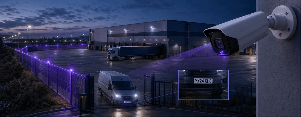 Commercial CCTV installation by Cube Communications in Leeds monitoring a warehouse perimeter, gate
