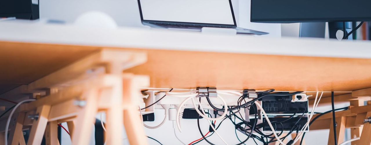 Messy office cable installation