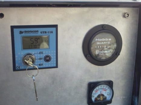 Starter with digital temperature reading, gauge showing hours and amperage
