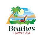 Logo: Palm trees on an island with sunburst, above 