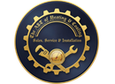 Gold gear logo on navy circle reading “The Art of Heating & Cooling” and “Sales, Service & Installation”