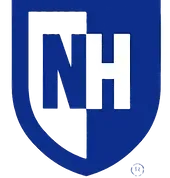 A blue and white shield with the letter nh on it.