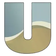 The letter u has a picture of a beach in the background.