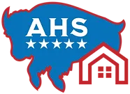 A blue silhouette of a buffalo containing the white text