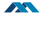 A blue and white logo on a white background.