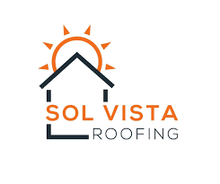 Logo for Sol Vista Roofing featuring a house with a sun above in orange and black.
