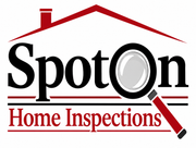 SpotOn Home Inspections logo with red roof outline and magnifying glass over the “O”