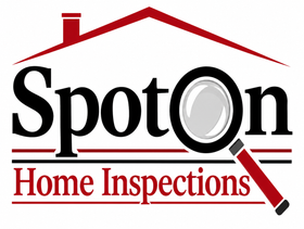SpotOn Home Inspections logo with red roofline and magnifying glass over the “O”