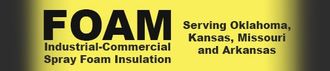 Industrial-commercial spray foam insulation business logo with yellow background, serving OK, KS, MO, and AR.