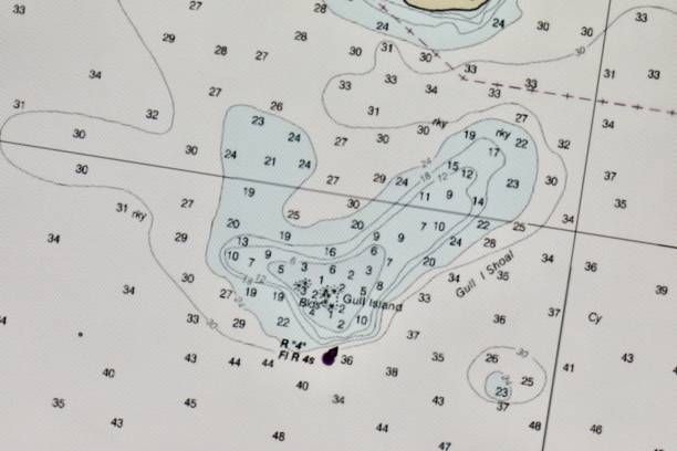 A close up of a map showing a small island in the middle