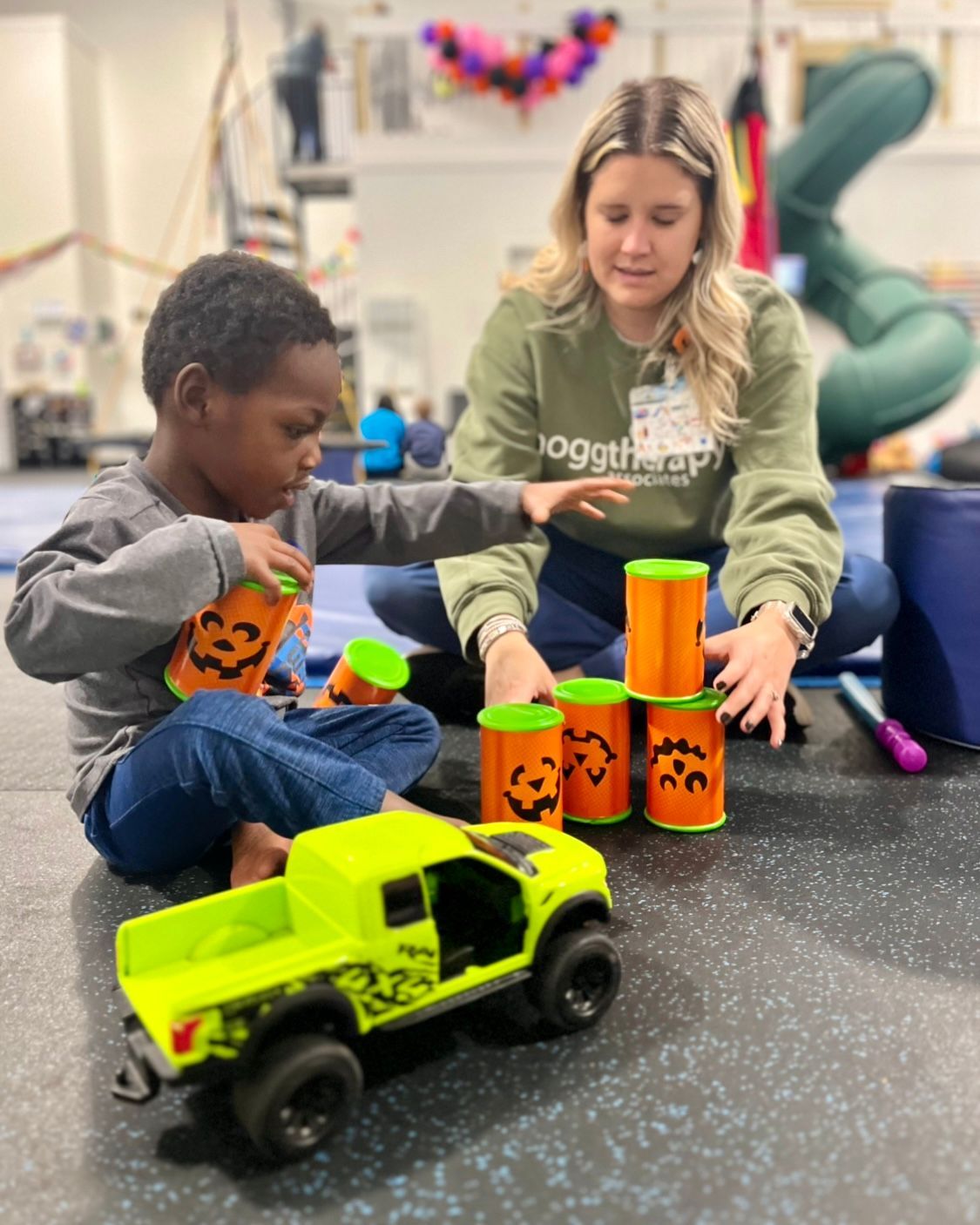 pediatric speech therapist and child